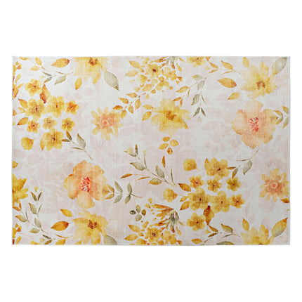 Carpet DKD Home Decor Yellow White Polyester Cotton Flowers (200 x 290 x 0.5 cm) - seggiliving